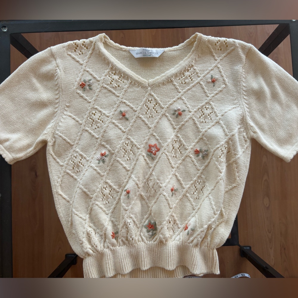 Marks & Spencer Cream Sweater with Floral embroidered